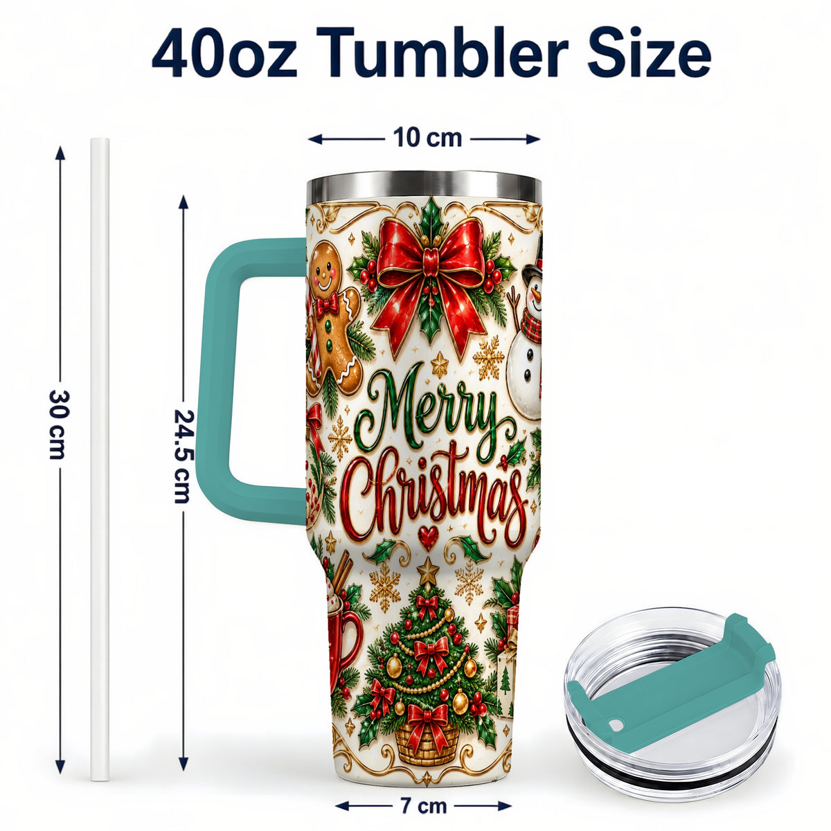 #pl[40oz|Green] Ornate Christmas 40oz Tumbler with Handle, Victorian Holiday Style