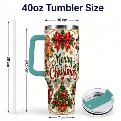 #pl[40oz|Green] Ornate Christmas 40oz Tumbler with Handle, Victorian Holiday Style