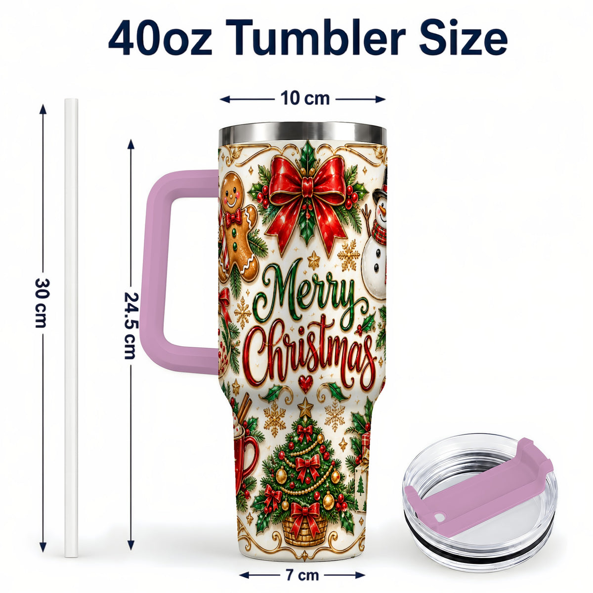 #pl[40oz|Pink] Ornate Christmas 40oz Tumbler with Handle, Victorian Holiday Style