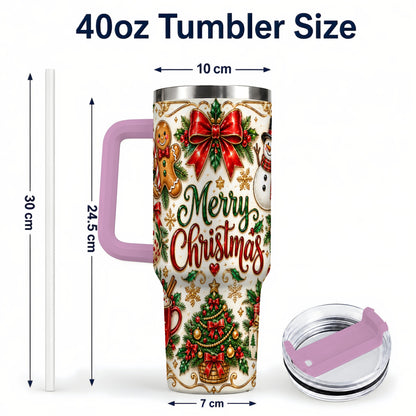 #pl[40oz|Pink] Ornate Christmas 40oz Tumbler with Handle, Victorian Holiday Style