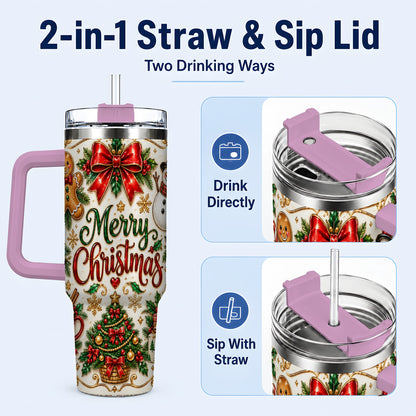 #pl[40oz|Pink] Ornate Christmas 40oz Tumbler with Handle, Victorian Holiday Style