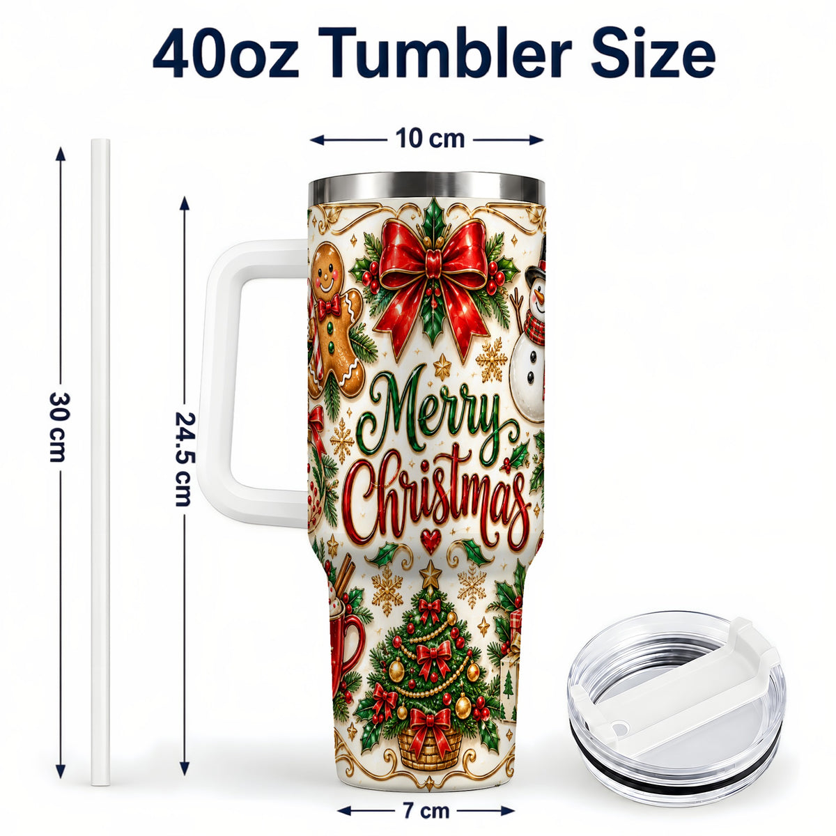 #pl[40oz|White] Ornate Christmas 40oz Tumbler with Handle, Victorian Holiday Style