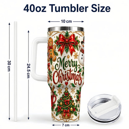 #pl[40oz|White] Ornate Christmas 40oz Tumbler with Handle, Victorian Holiday Style