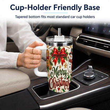 Ornate Christmas 40oz Tumbler with Handle, Victorian Holiday Style