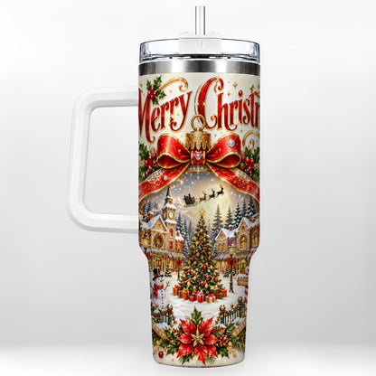 Christmas Village 40oz Tumbler with Handle, Snowy Holiday Scene