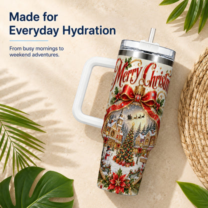 Christmas Village 40oz Tumbler with Handle, Snowy Holiday Scene
