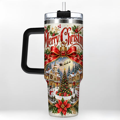 #pl[40oz|Black] Christmas Village 40oz Tumbler with Handle, Botanical Winter Art