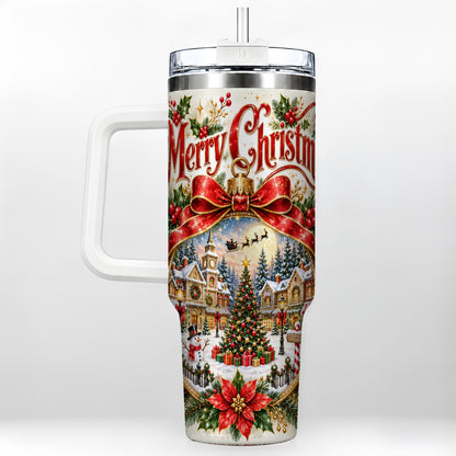 Christmas Village 40oz Tumbler with Handle, Botanical Winter Art