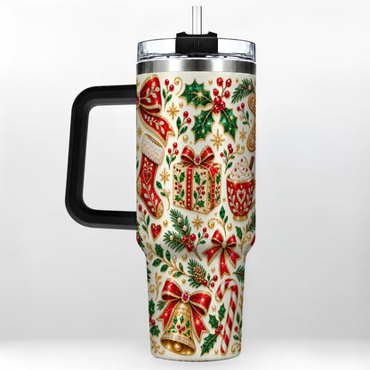 #pl[40oz|Black] Jeweled Christmas 40oz Tumbler with Handle, Festive Holiday Drinkware