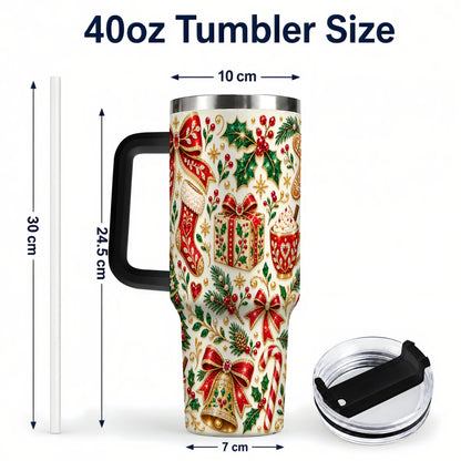#pl[40oz|Black] Jeweled Christmas 40oz Tumbler with Handle, Festive Holiday Drinkware