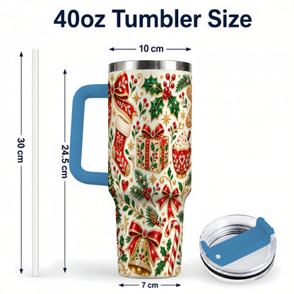 #pl[40oz|Blue] Jeweled Christmas 40oz Tumbler with Handle, Festive Holiday Drinkware