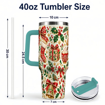 #pl[40oz|Green] Jeweled Christmas 40oz Tumbler with Handle, Festive Holiday Drinkware