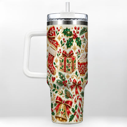 Jeweled Christmas 40oz Tumbler with Handle, Festive Holiday Drinkware