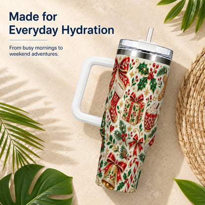 Jeweled Christmas 40oz Tumbler with Handle, Festive Holiday Drinkware