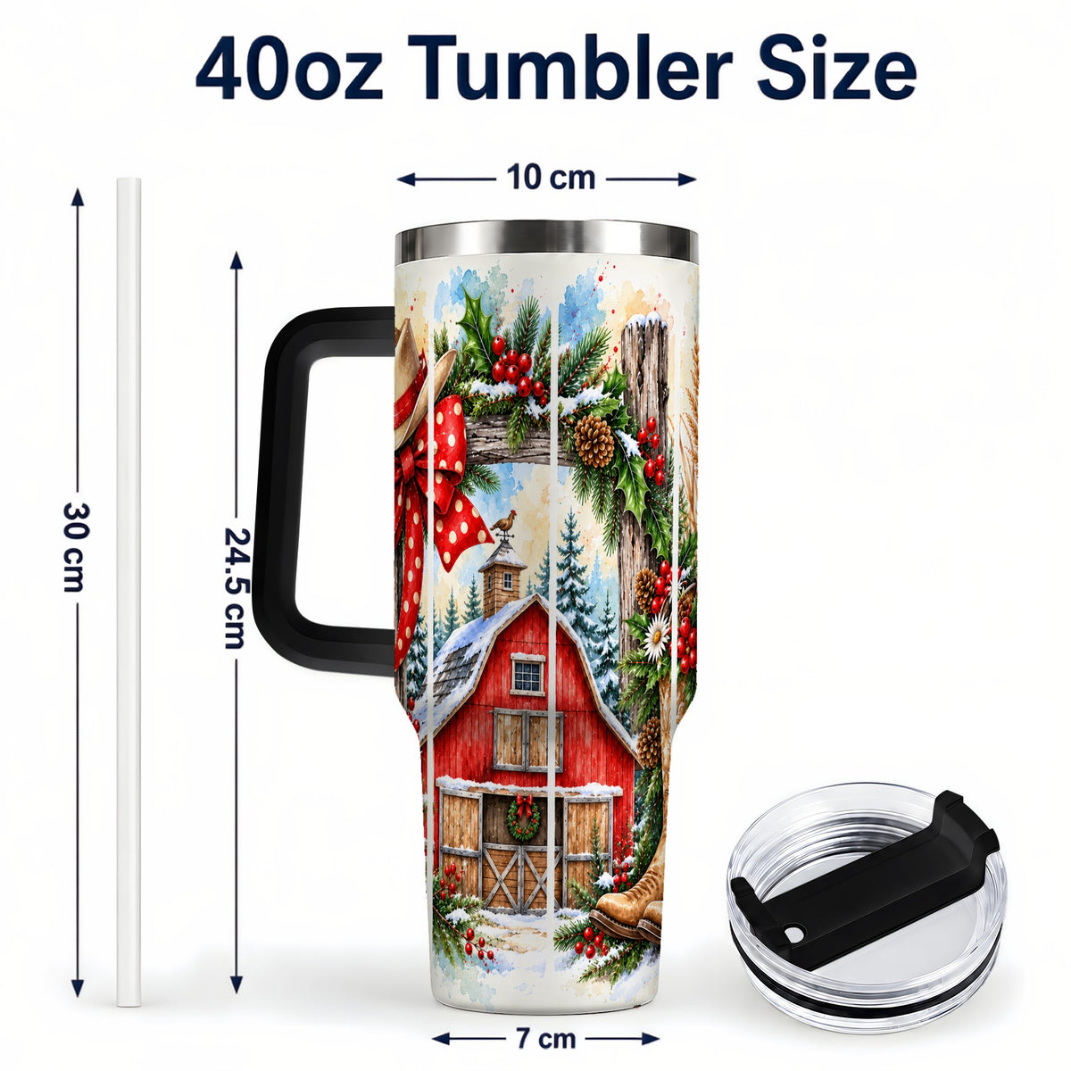 #pl[40oz|Black] Western Christmas 40oz Tumbler with Handle, Rustic Cowboy Holiday