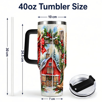 #pl[40oz|Black] Western Christmas 40oz Tumbler with Handle, Rustic Cowboy Holiday