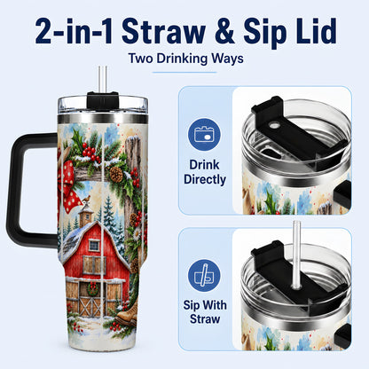 #pl[40oz|Black] Western Christmas 40oz Tumbler with Handle, Rustic Cowboy Holiday