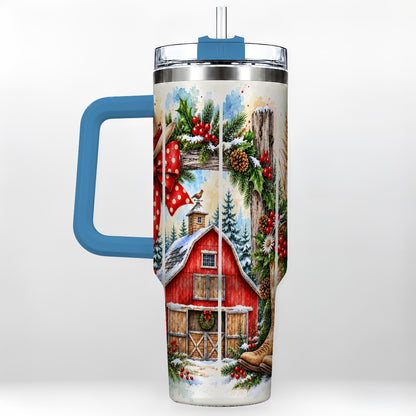 #pl[40oz|Blue] Western Christmas 40oz Tumbler with Handle, Rustic Cowboy Holiday