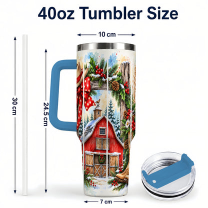 #pl[40oz|Blue] Western Christmas 40oz Tumbler with Handle, Rustic Cowboy Holiday