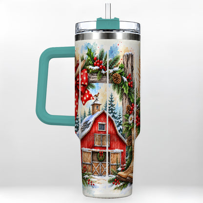 #pl[40oz|Green] Western Christmas 40oz Tumbler with Handle, Rustic Cowboy Holiday