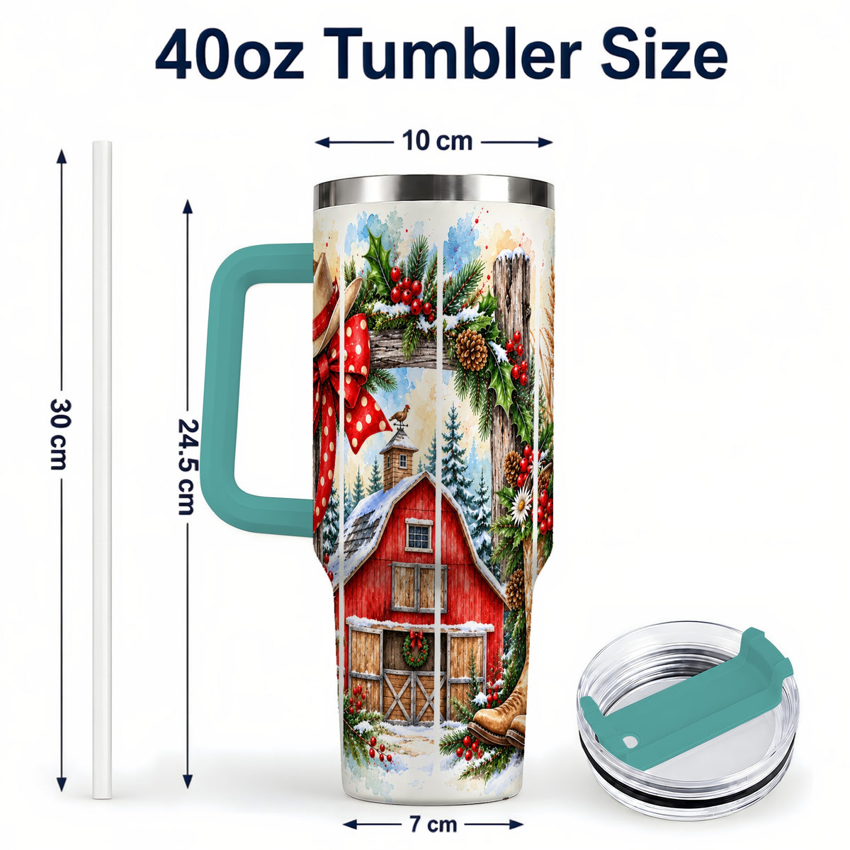 #pl[40oz|Green] Western Christmas 40oz Tumbler with Handle, Rustic Cowboy Holiday