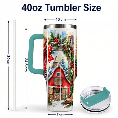 #pl[40oz|Green] Western Christmas 40oz Tumbler with Handle, Rustic Cowboy Holiday