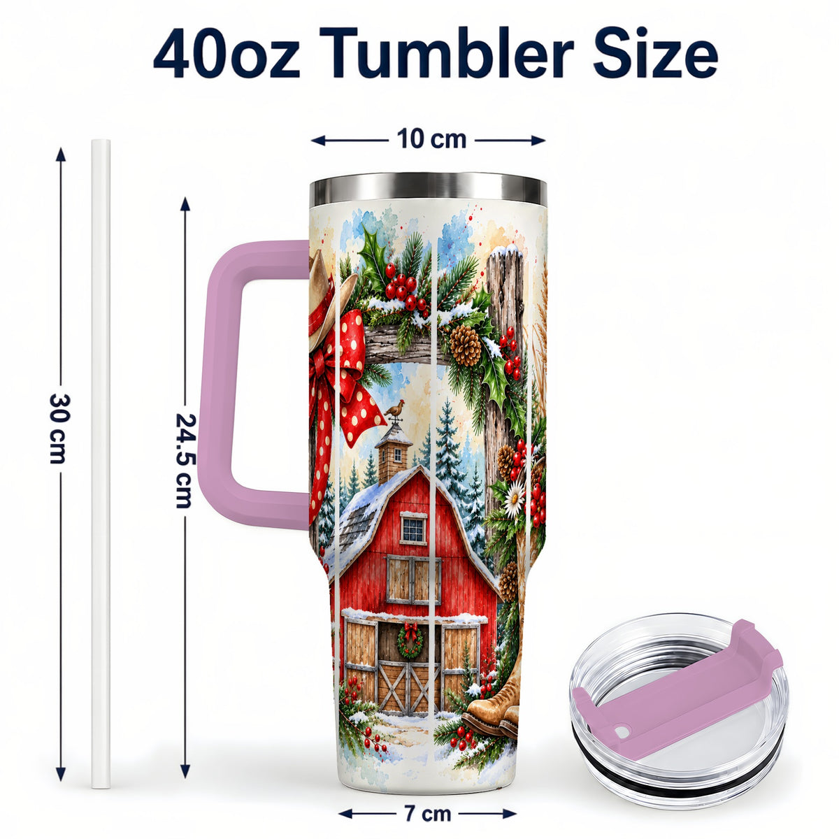 #pl[40oz|Pink] Western Christmas 40oz Tumbler with Handle, Rustic Cowboy Holiday