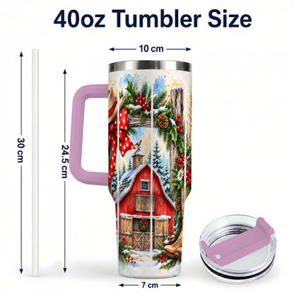 #pl[40oz|Pink] Western Christmas 40oz Tumbler with Handle, Rustic Cowboy Holiday
