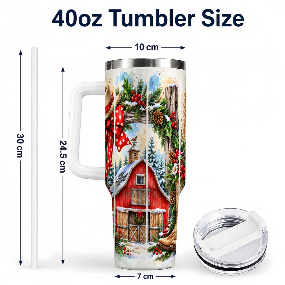#pl[40oz|White] Western Christmas 40oz Tumbler with Handle, Rustic Cowboy Holiday