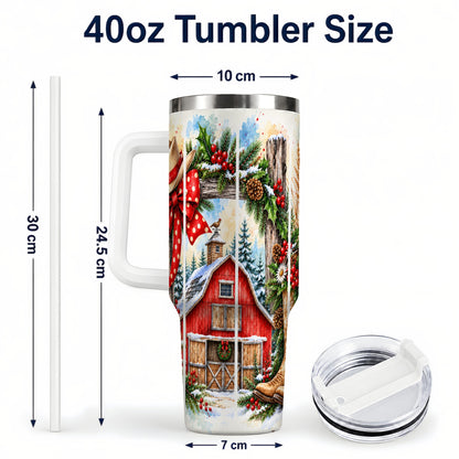 #pl[40oz|White] Western Christmas 40oz Tumbler with Handle, Rustic Cowboy Holiday