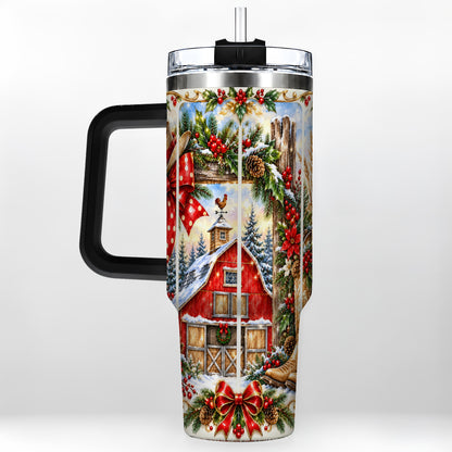 #pl[40oz|Black] Ornate Western Christmas 40oz Tumbler with Handle, Cowboy Holiday