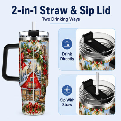 #pl[40oz|Black] Ornate Western Christmas 40oz Tumbler with Handle, Cowboy Holiday