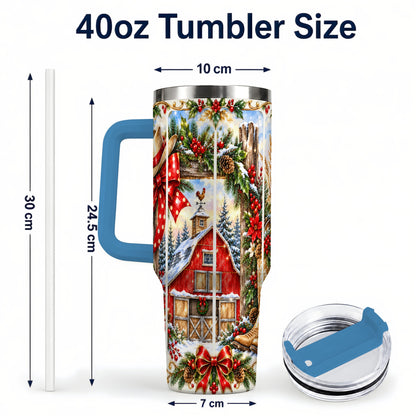 #pl[40oz|Blue] Ornate Western Christmas 40oz Tumbler with Handle, Cowboy Holiday