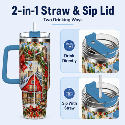 #pl[40oz|Blue] Ornate Western Christmas 40oz Tumbler with Handle, Cowboy Holiday