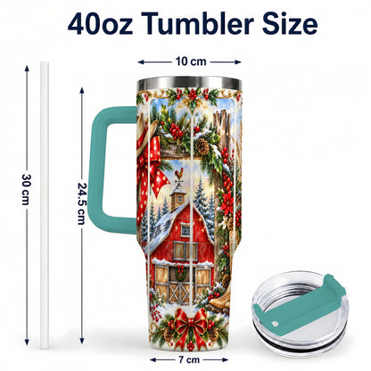 #pl[40oz|Green] Ornate Western Christmas 40oz Tumbler with Handle, Cowboy Holiday