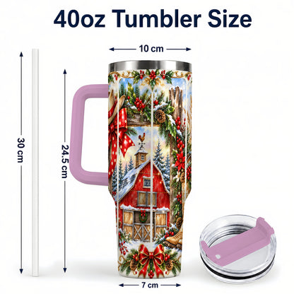 #pl[40oz|Pink] Ornate Western Christmas 40oz Tumbler with Handle, Cowboy Holiday
