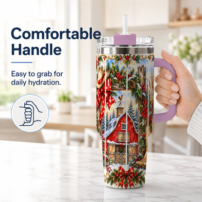 #pl[40oz|Pink] Ornate Western Christmas 40oz Tumbler with Handle, Cowboy Holiday