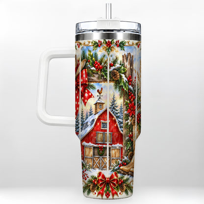 Ornate Western Christmas 40oz Tumbler with Handle, Cowboy Holiday