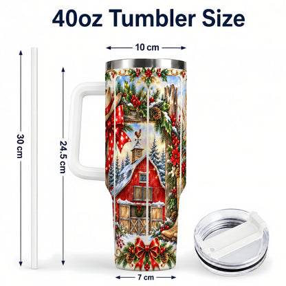 #pl[40oz|White] Ornate Western Christmas 40oz Tumbler with Handle, Cowboy Holiday