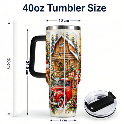 #pl[40oz|Black] Highland Cow Christmas 40oz Tumbler with Handle, Rustic Farmhouse
