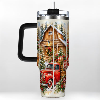 #pl[40oz|Black] Highland Cow Christmas 40oz Tumbler with Handle, Rustic Farmhouse