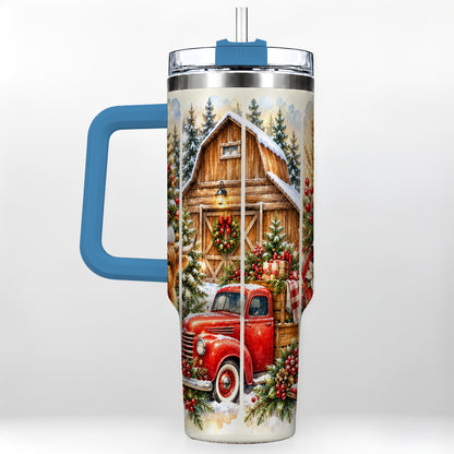 #pl[40oz|Blue] Highland Cow Christmas 40oz Tumbler with Handle, Rustic Farmhouse