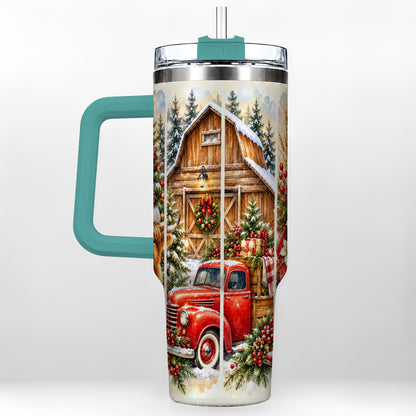 #pl[40oz|Green] Highland Cow Christmas 40oz Tumbler with Handle, Rustic Farmhouse