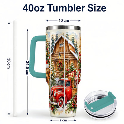 #pl[40oz|Green] Highland Cow Christmas 40oz Tumbler with Handle, Rustic Farmhouse