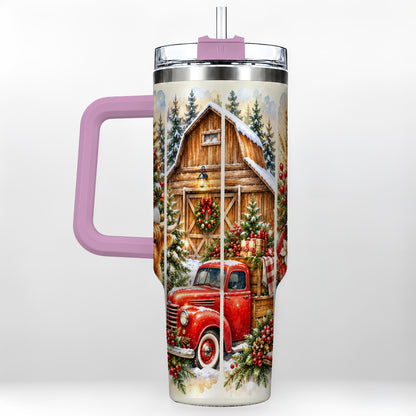 #pl[40oz|Pink] Highland Cow Christmas 40oz Tumbler with Handle, Rustic Farmhouse