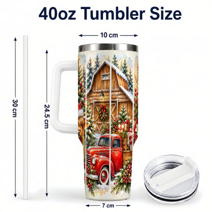 #pl[40oz|White] Highland Cow Christmas 40oz Tumbler with Handle, Rustic Farmhouse