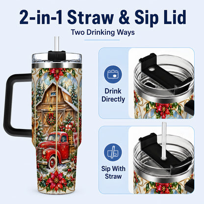 #pl[40oz|Black] Highland Cow Christmas 40oz Tumbler with Handle, Ornate Farmhouse