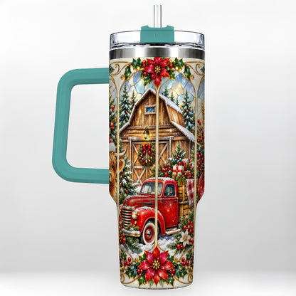 #pl[40oz|Green] Highland Cow Christmas 40oz Tumbler with Handle, Ornate Farmhouse