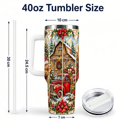 #pl[40oz|White] Highland Cow Christmas 40oz Tumbler with Handle, Ornate Farmhouse