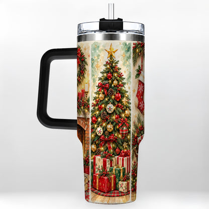 #pl[40oz|Black] Traditional Christmas 40oz Tumbler with Handle, Festive Holiday Art